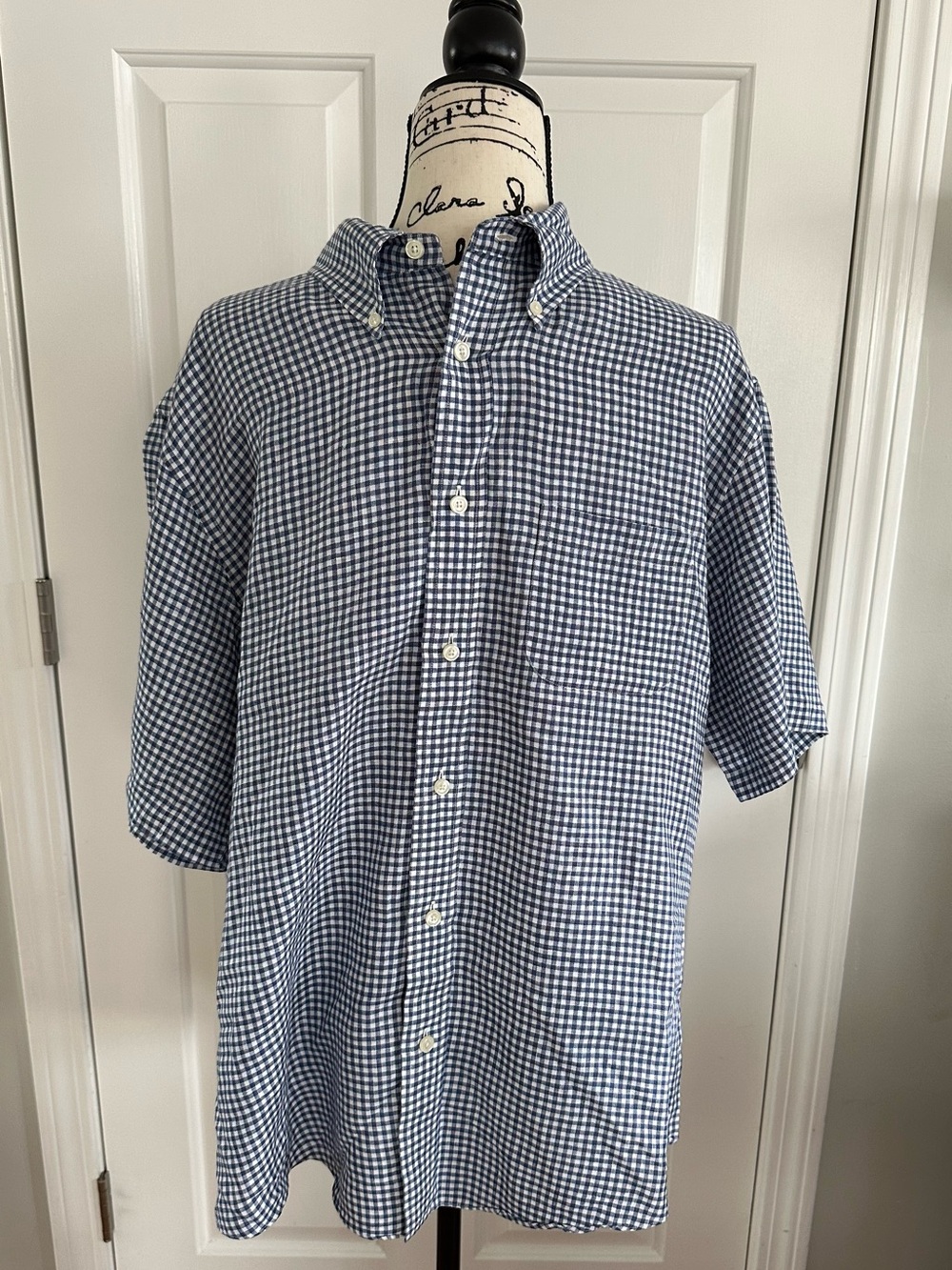 Brooks Brothers Linen Mens Regent XL Short Sleeve Button Down Shirt Blue